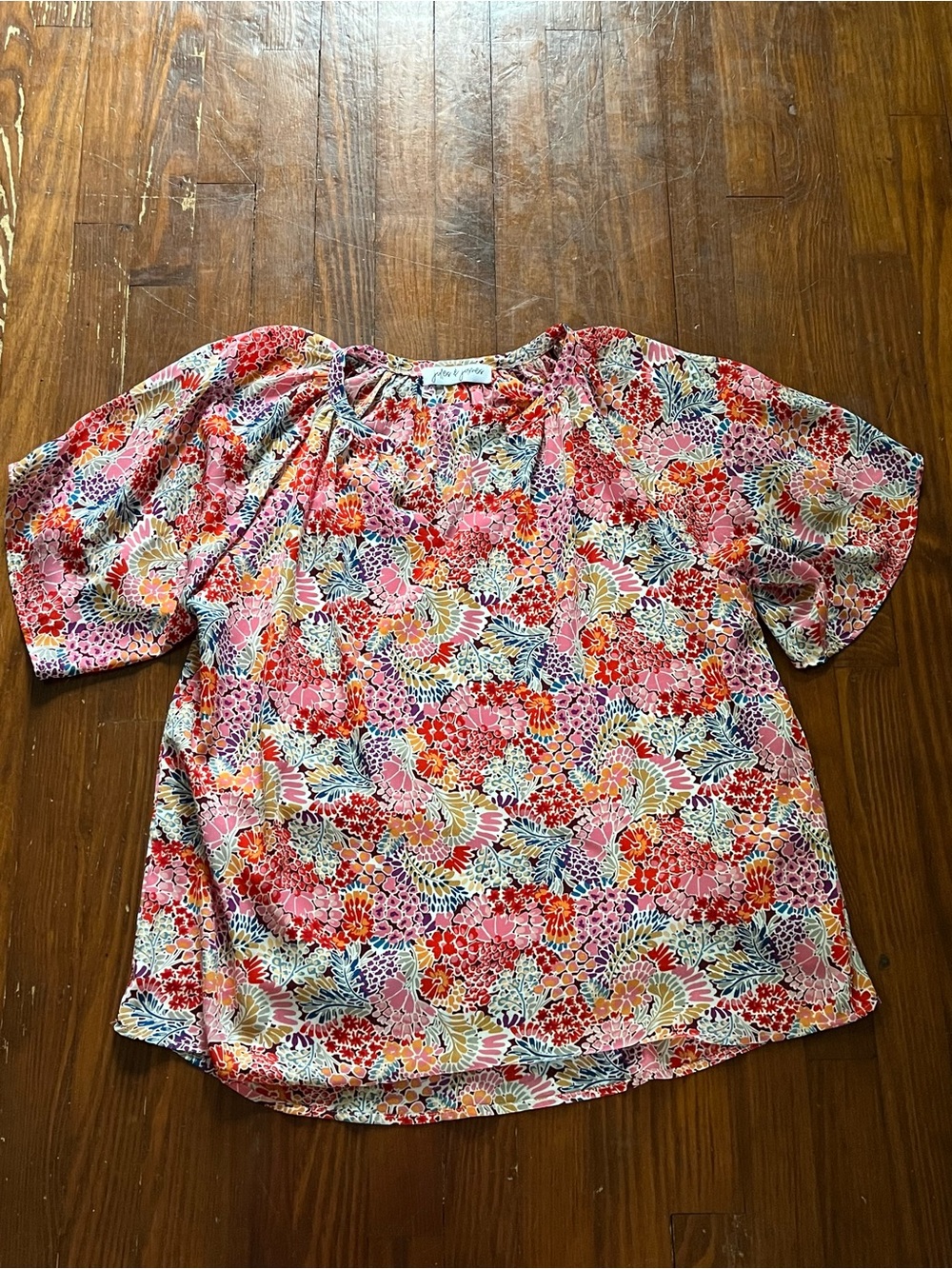 Jules & James Women’s Floral Print Blouse — Pink Multi XL